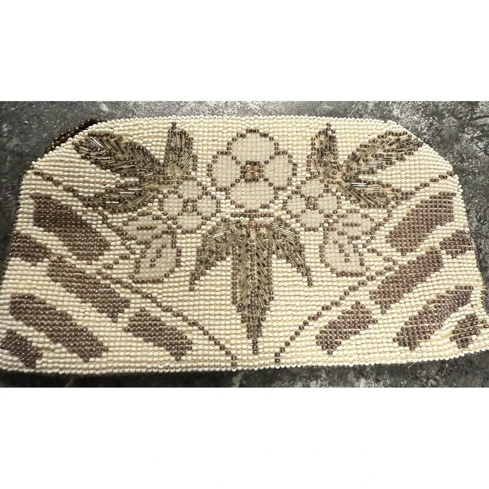 Antique Beaded Coin Purse Belt Purse Glass Beads Linen Lined Czechoslovakia